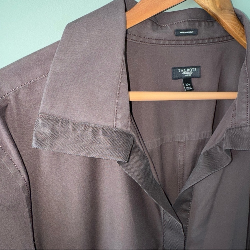 Talbots Womens Plus Black 3/4 Sleeve Button Up Shirt Blouse Herringbone Trim 20W - Picture 5 of 11